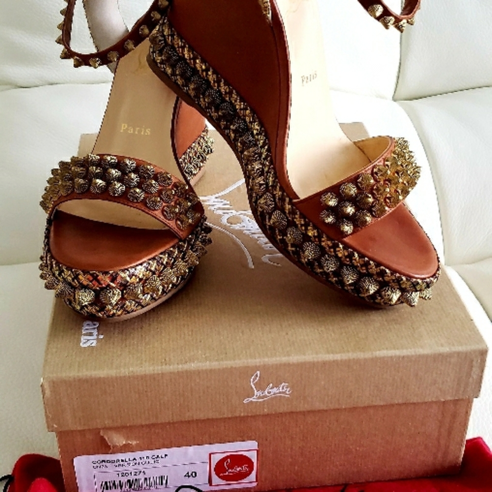 Authentic Christian Louboutin Brown Studded Women's Sandals